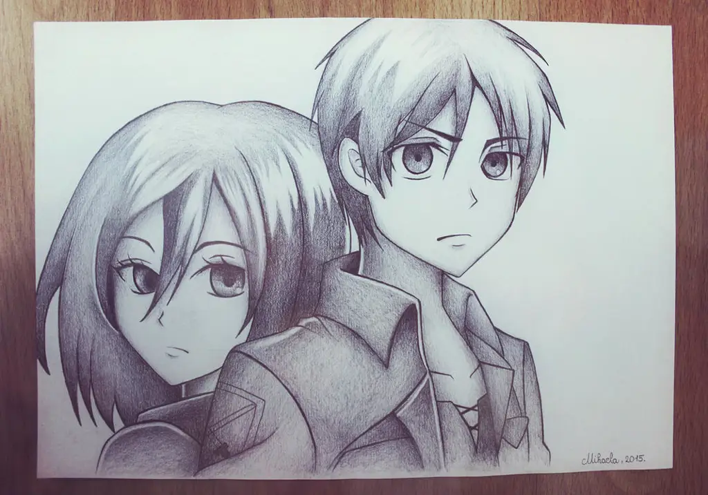 Ilustrasi Eren Yeager dan Mikasa Ackerman