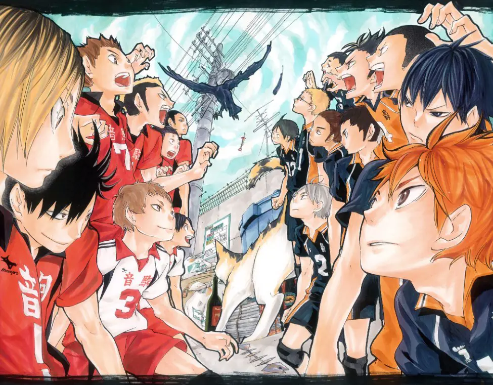 Para karakter Haikyuu!! sedang merayakan kemenangan