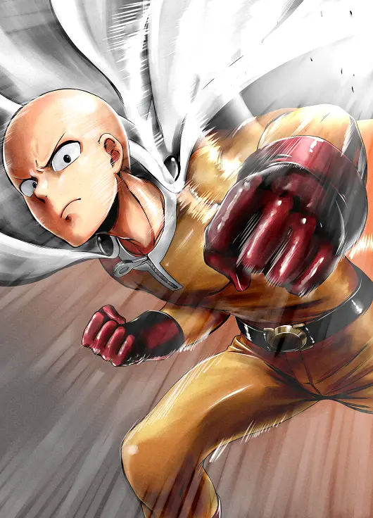 Gambar Saitama dalam aksi Ilustrasi Saitama dari One Punch Man
