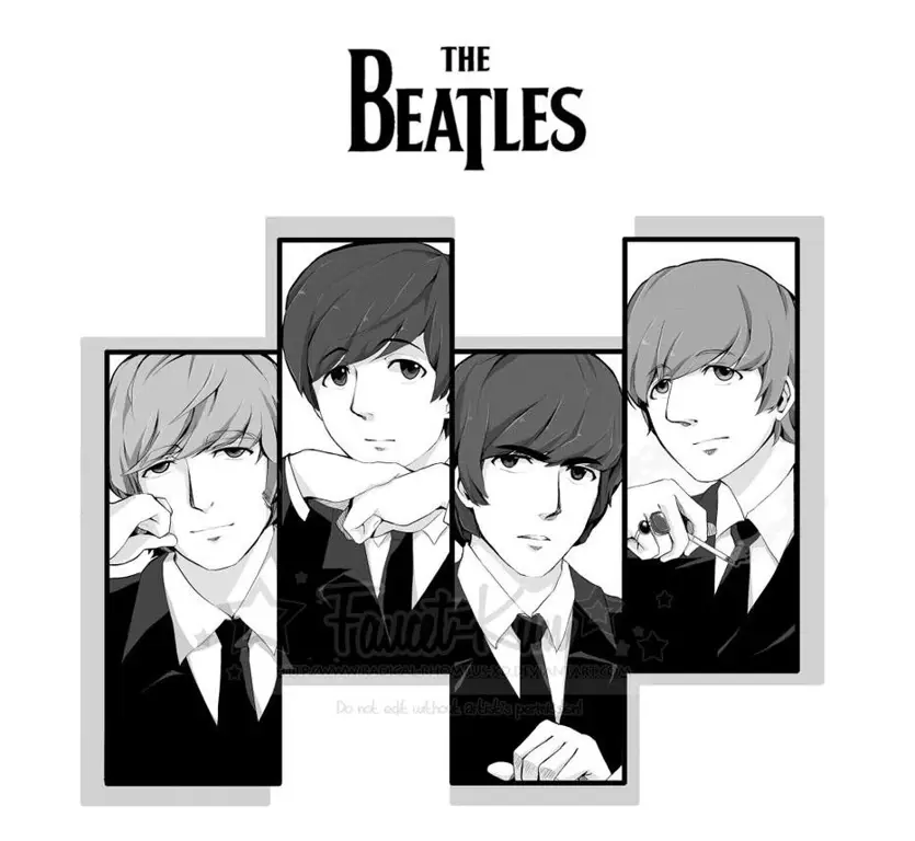 Ilustrasi The Beatles bergaya anime