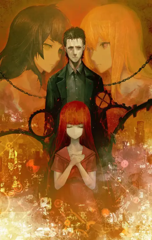 Gambar utama Steins;Gate 0 yang menampilkan Okabe Rintarou dan karakter lainnya