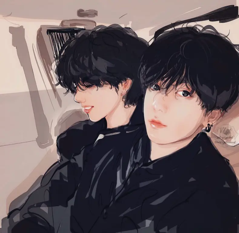 Pasangan Vkook dalam ilustrasi anime