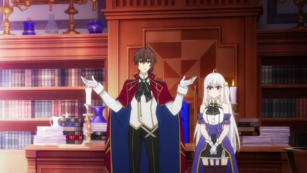 Gambar yang menampilkan latar kerajaan dan lingkungan sekitar Pemandangan dalam anime Tensai Ouji no Akaji