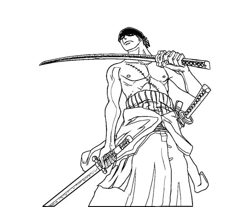 Halaman mewarnai Roronoa Zoro One Piece yang mudah