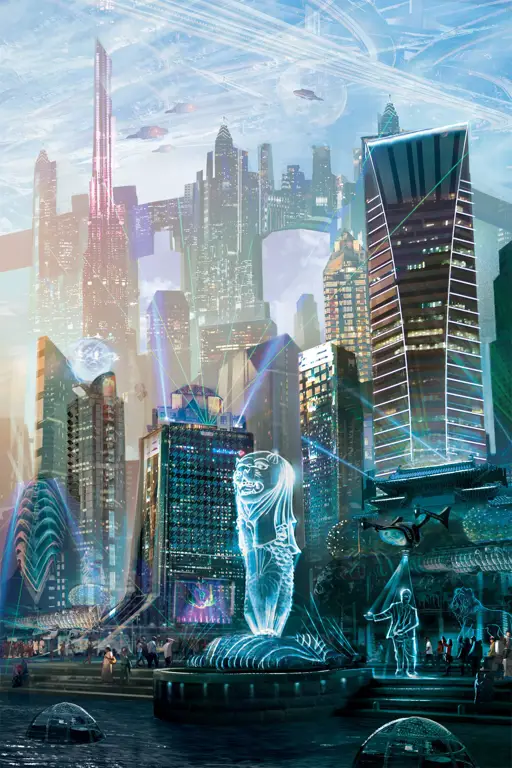 Gambar kota futuristik bergaya cyberpunk