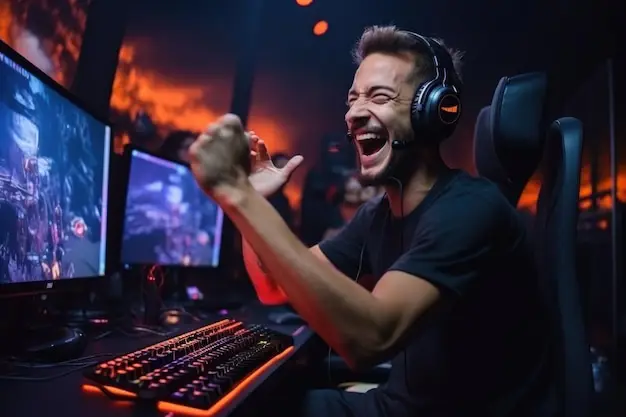 Gamer merayakan kemenangan setelah berhasil menggunakan skill yang tadinya dianggap lemah