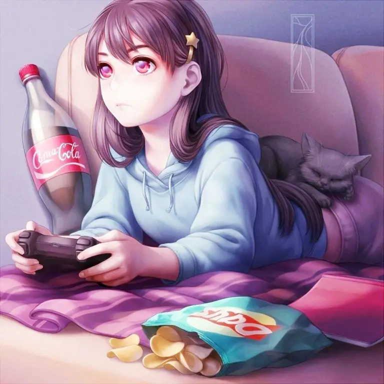 Foto seorang gamer wanita dengan tema anime