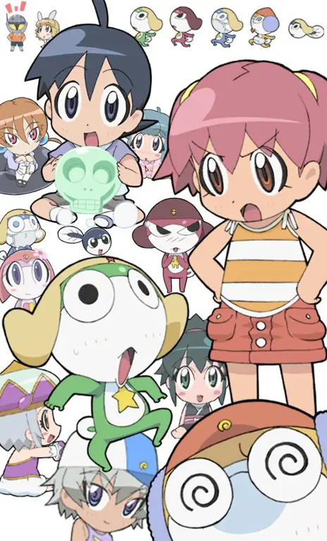 Gambar yang menunjukkan gaya animasi Keroro Gunso