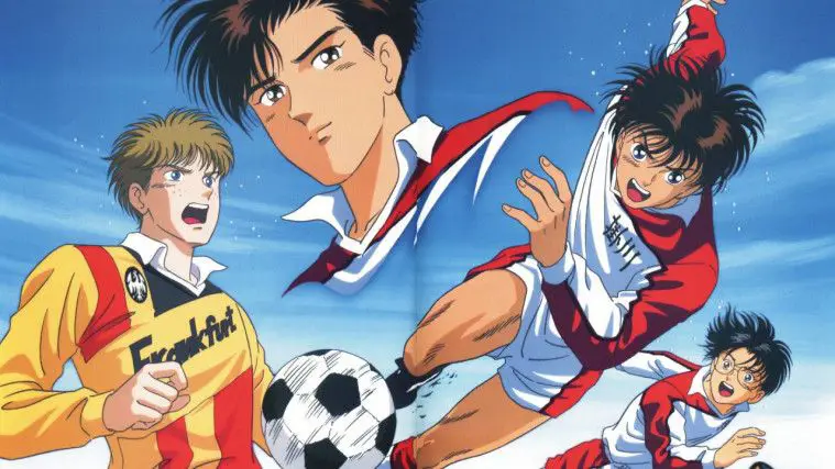 Ilustrasi gaya anime dari pertandingan sepak bola