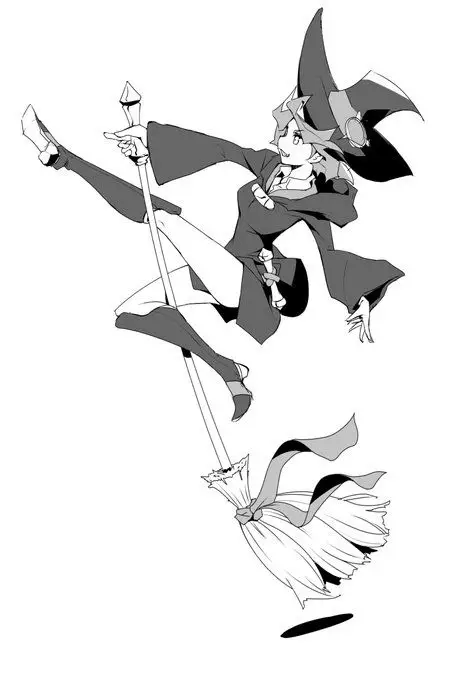 Gambar yang menunjukkan gaya animasi Little Witch Academia yang unik dan dinamis.