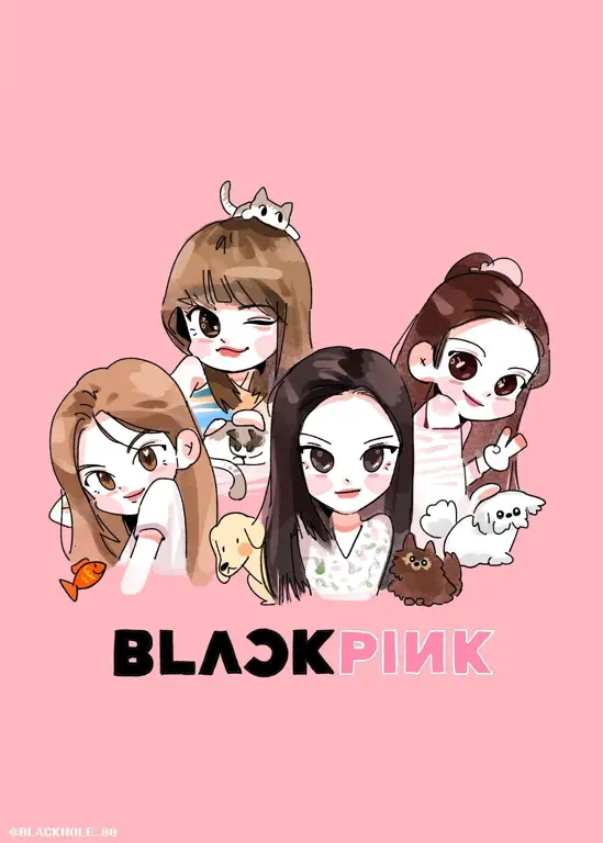 Gambar Blackpink dengan gaya chibi anime