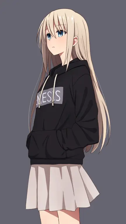 Gadis mengenakan hoodie anime