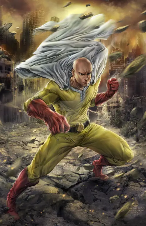 Ilustrasi gaya seni One Punch Man yang khas