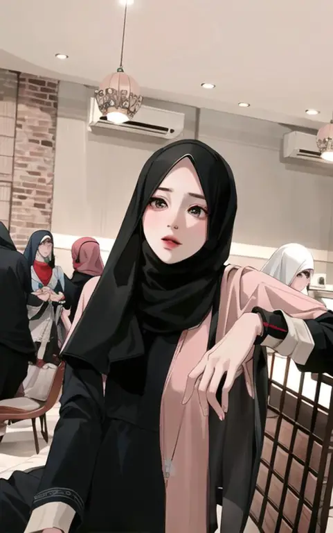 Ilustrasi gadis anime cantik berhijab dengan gaya imut