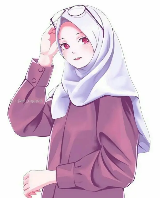 Berbagai gaya hijab dalam ilustrasi anime wanita