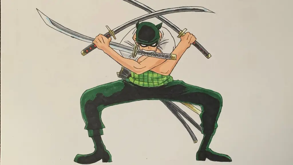 Zoro menggunakan tiga pedangnya