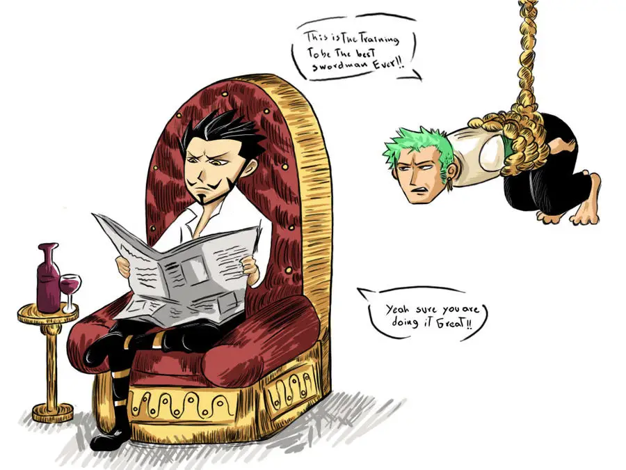 Gambar Zoro menggunakan tiga pedangnya