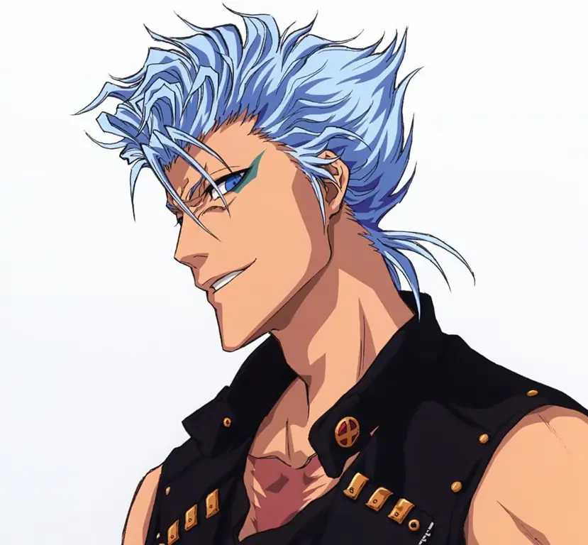 Gambar karakter anime dengan rambut biru elektrik yang stylish