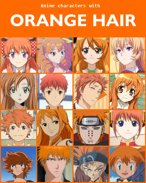 Berbagai gaya rambut oranye dalam anime