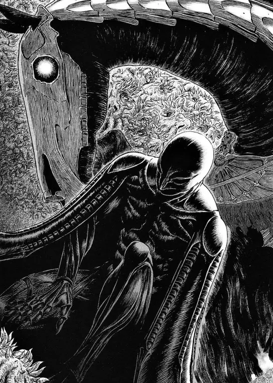 Gambar yang menunjukkan gaya seni khas manga Berserk