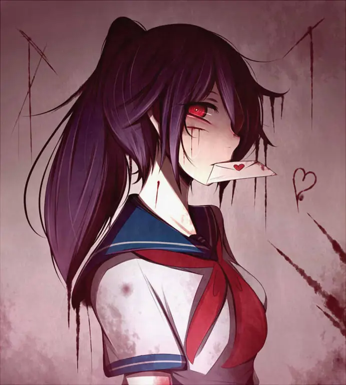 Gambar yang menampilkan gaya seni dalam manga yandere