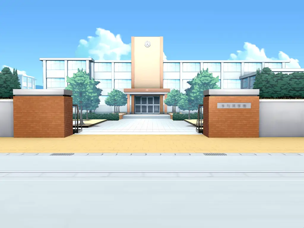 Gedung sekolah anime yang megah dan modern