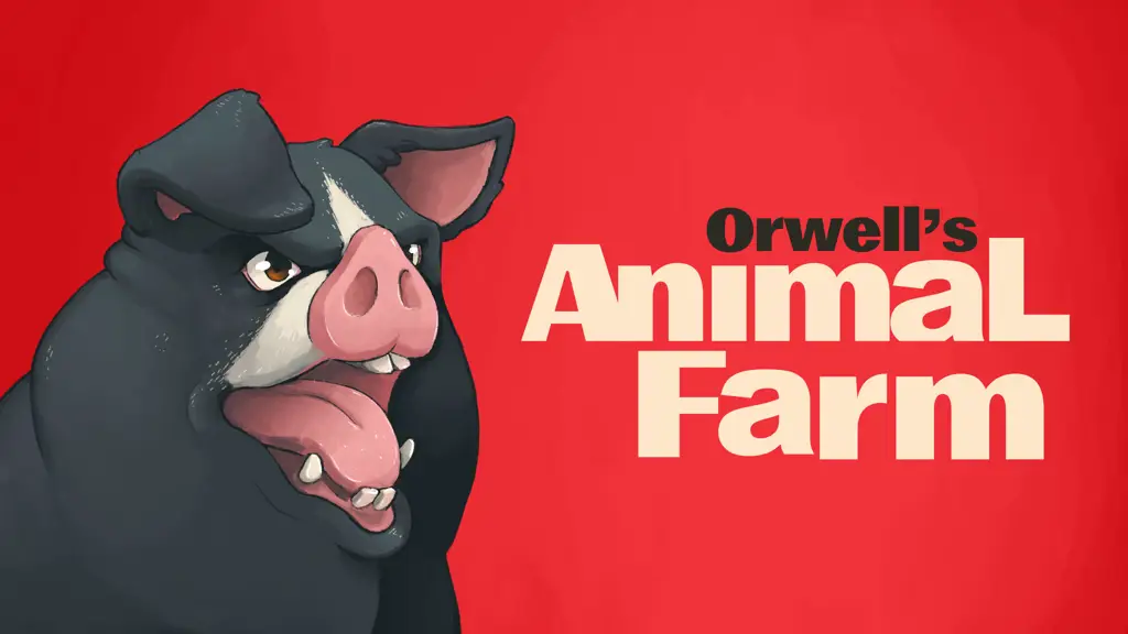 Gambar George Orwell dan sampul buku Animal Farm