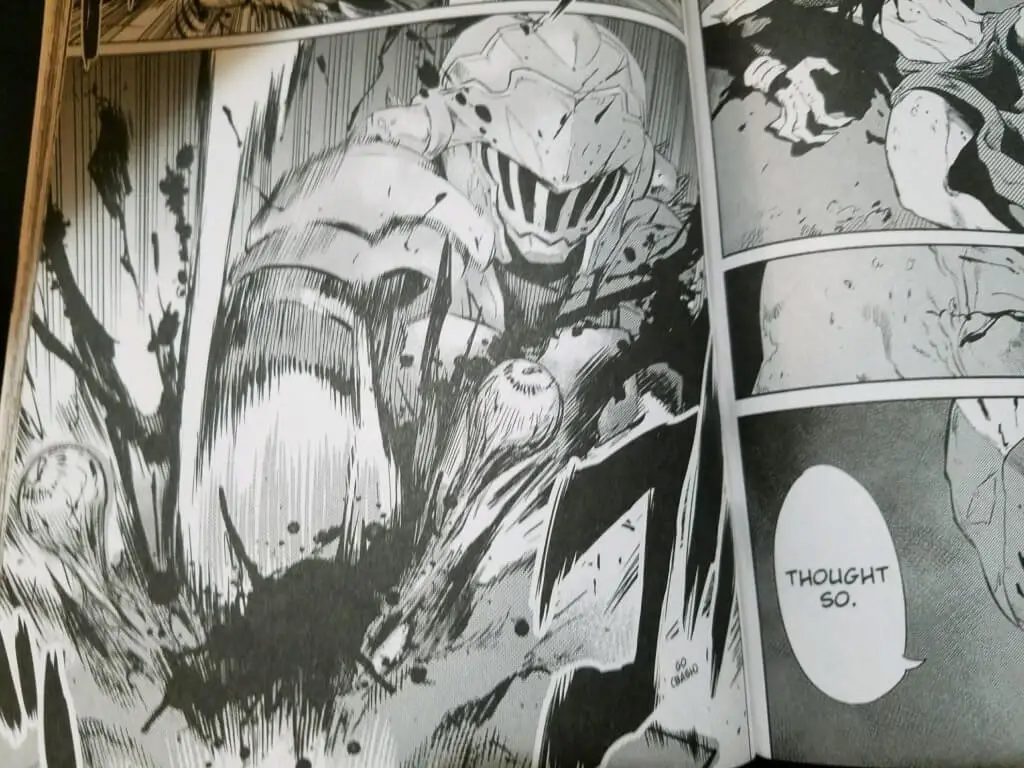 Panel manga Goblin Slayer yang menampilkan Goblin Slayer dan party-nya