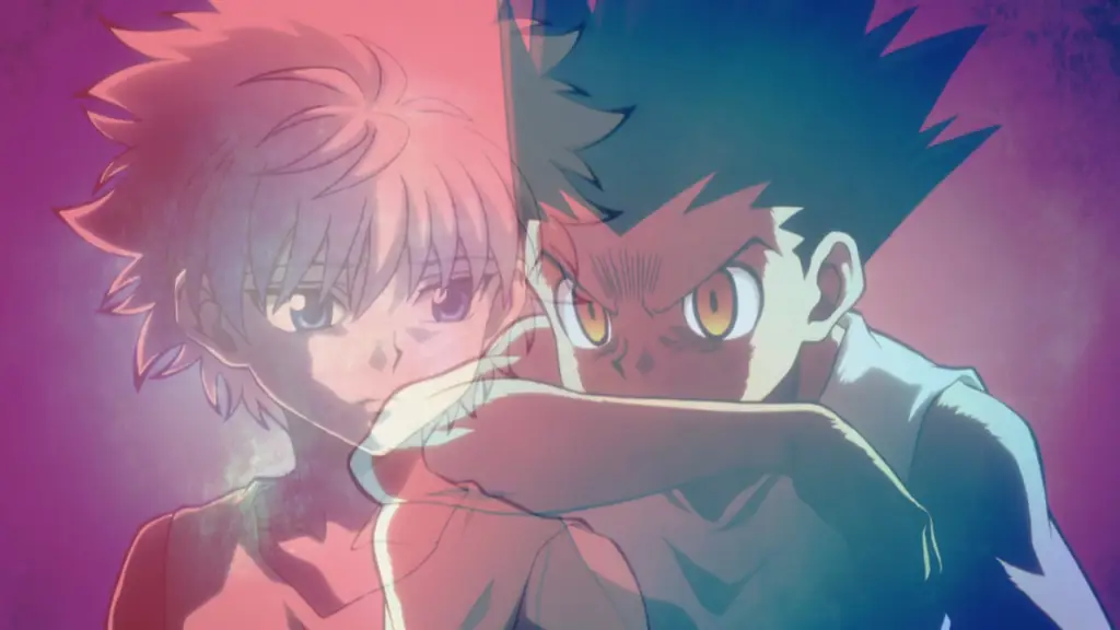 Gambar Gon dan Killua dengan gaya seragam sekolah Gakuen HXH.