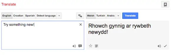 Antarmuka Google Translate yang menampilkan terjemahan konnichiwa