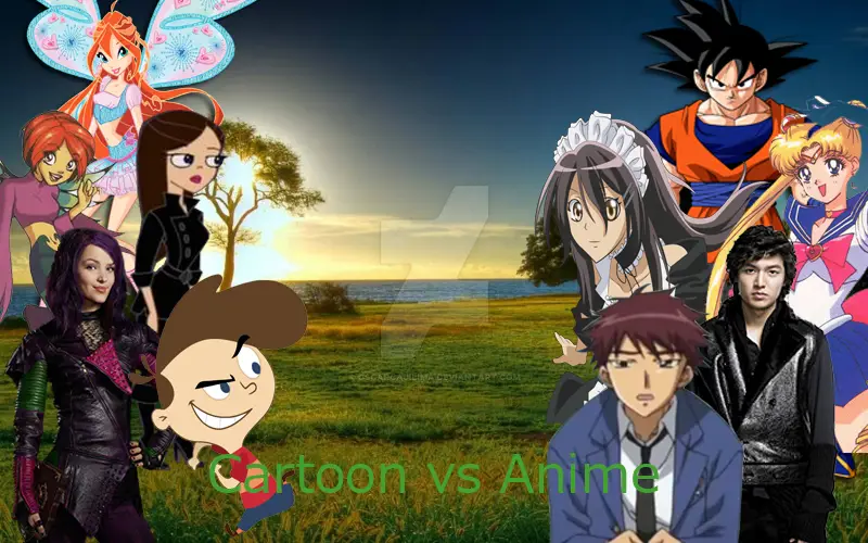 Perbandingan visual antara anime dan berbagai gaya kartun