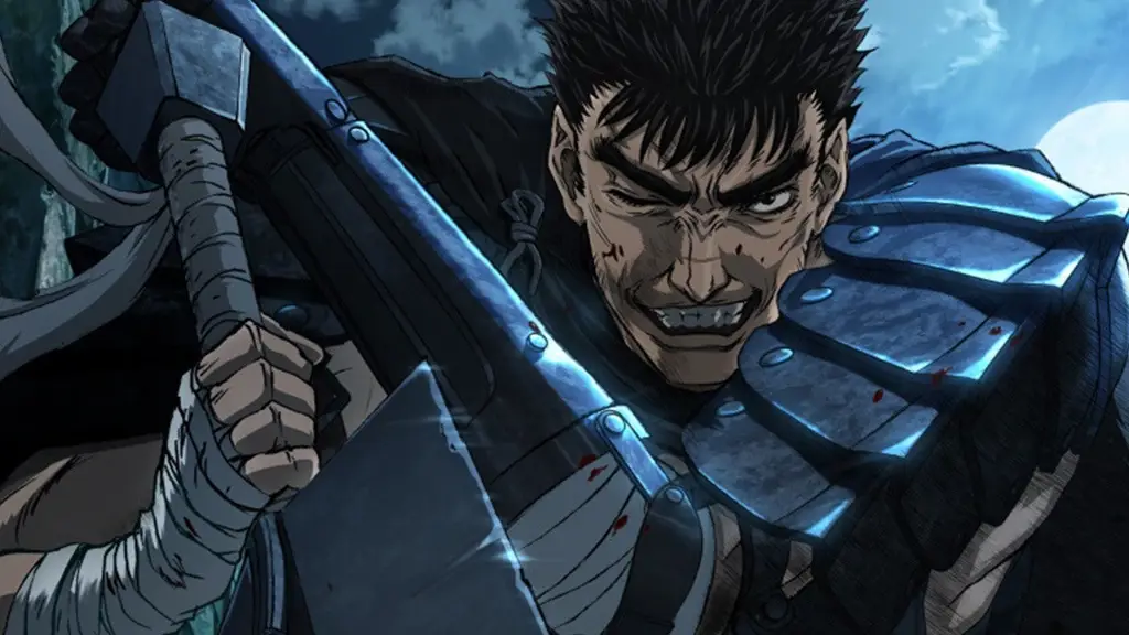 Guts, karakter utama dalam anime Berserk Gambar cuplikan anime Berserk yang menampilkan Guts
