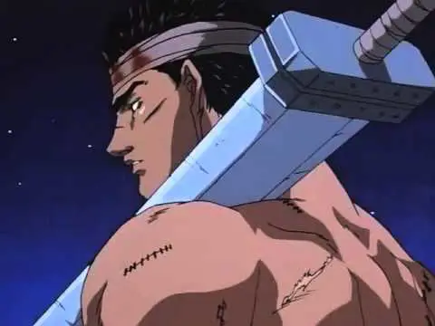 Gambar karakter utama Guts dari anime Berserk 1997