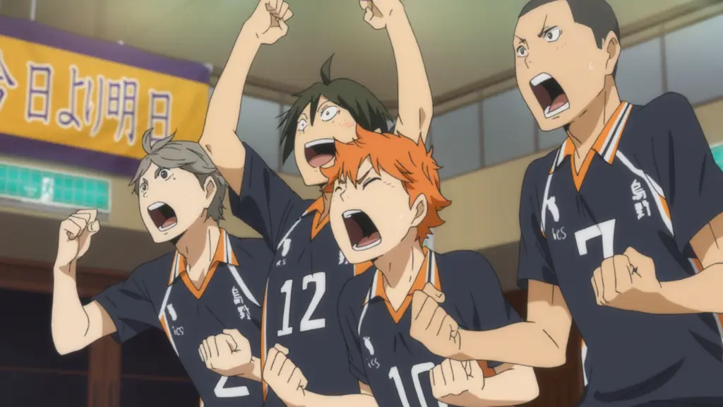 Gambar yang menampilkan poster atau cuplikan dari Haikyuu season 1