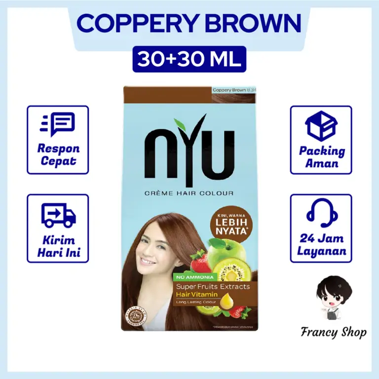 Berbagai macam jenis rambut yang telah dicat dengan warna NYU Coppery Brown