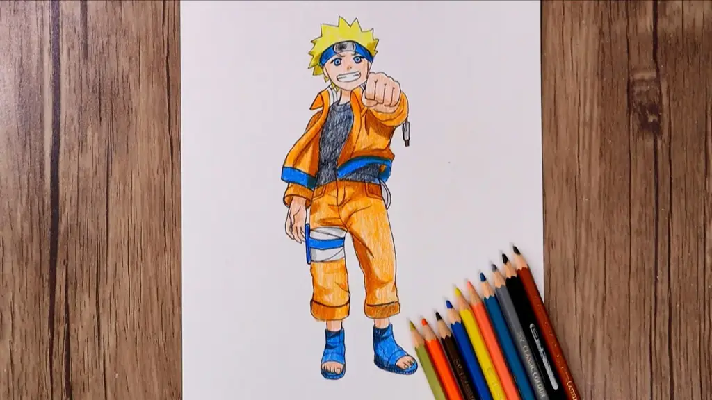 Sketsa tubuh Naruto secara penuh dan sederhana