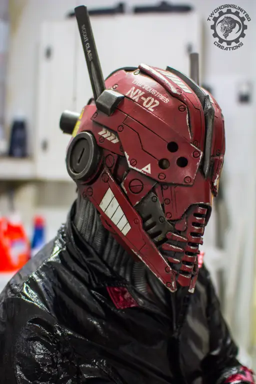 Helm anime dengan sentuhan cyberpunk Desain helm anime cyberpunk yang futuristik dan stylish