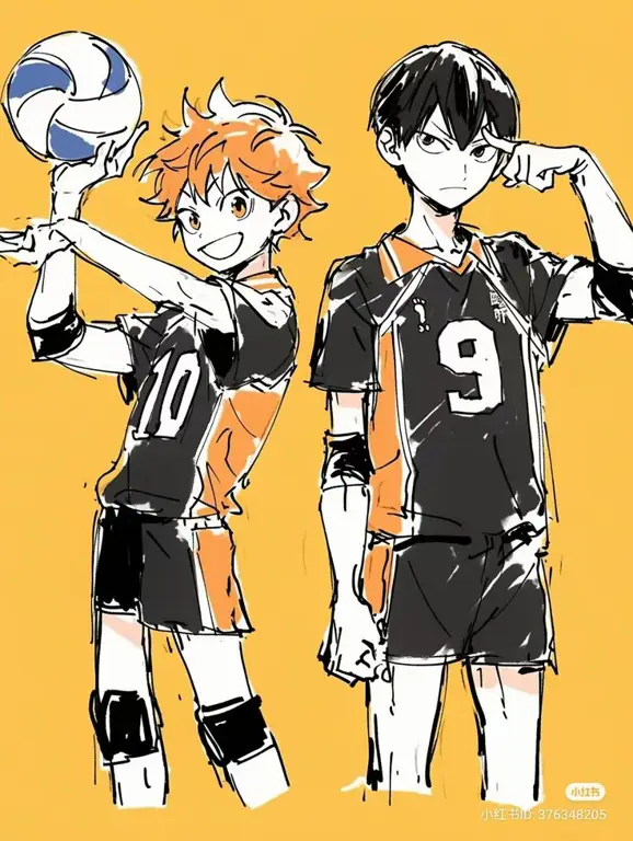 Gambar Hinata dan Kageyama sedang bermain voli