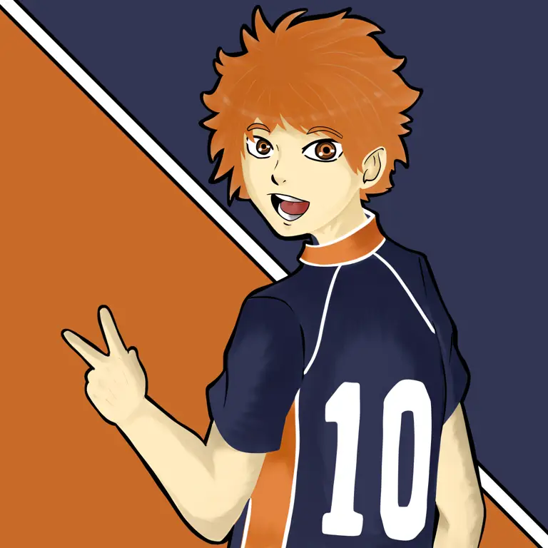 Shoyo Hinata, karakter utama Haikyuu!!, dengan ekspresi penuh semangat.