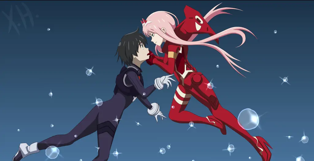 Gambar Hiro dan Zero Two dalam anime Darliing in the Franxx