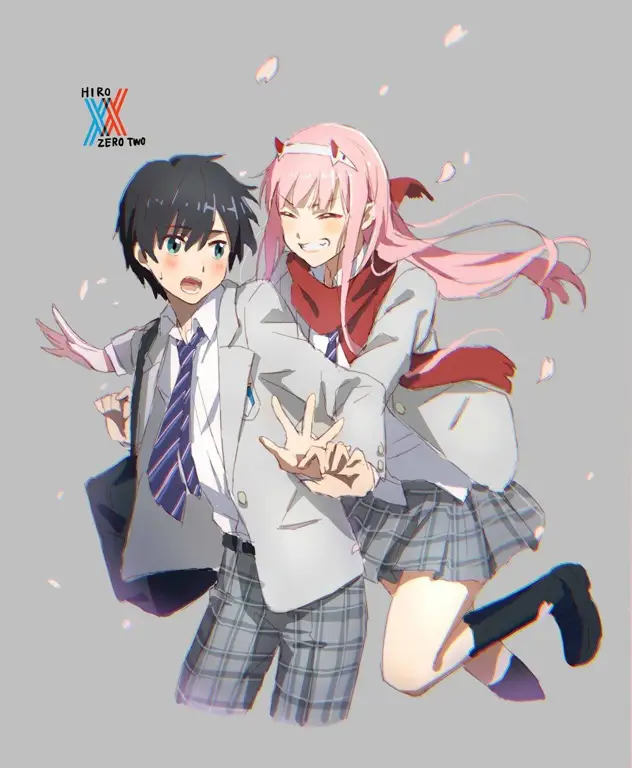 Gambar Hiro dan Zero Two, karakter utama Darling in the Franxx