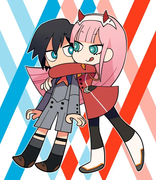 Karakter utama Hiro dan Zero Two dari Darling in the Franxx