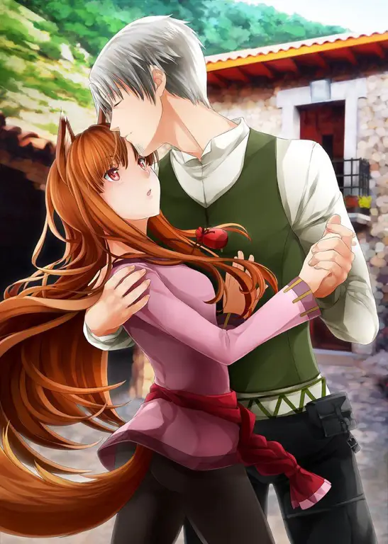 Gambar Holo dan Lawrence dalam anime Spice and Wolf