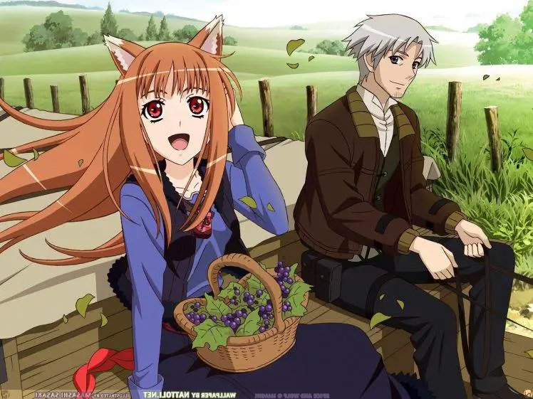 Gambar Holo dan Lawrence dari anime Spice and Wolf