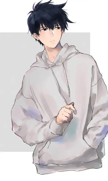 Karakter anime dengan hoodie ajaib