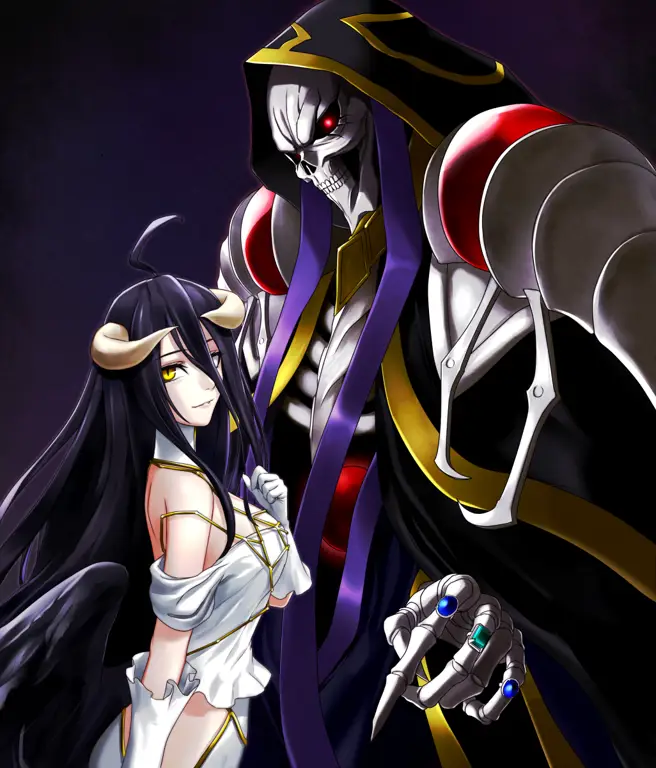 Gambar Albedo dan Ainz Ooal Gown bersama-sama