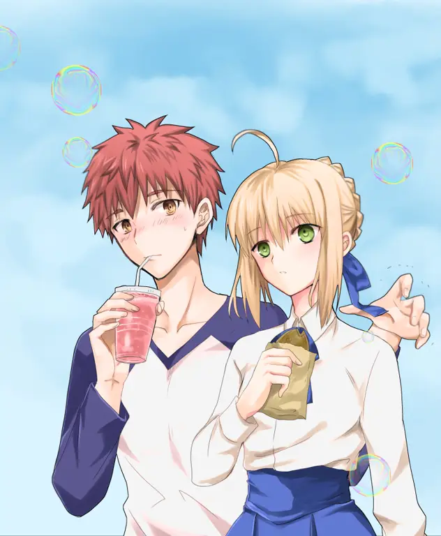 Gambar Emiya Shirou dan Saber dari Fate Stay Night