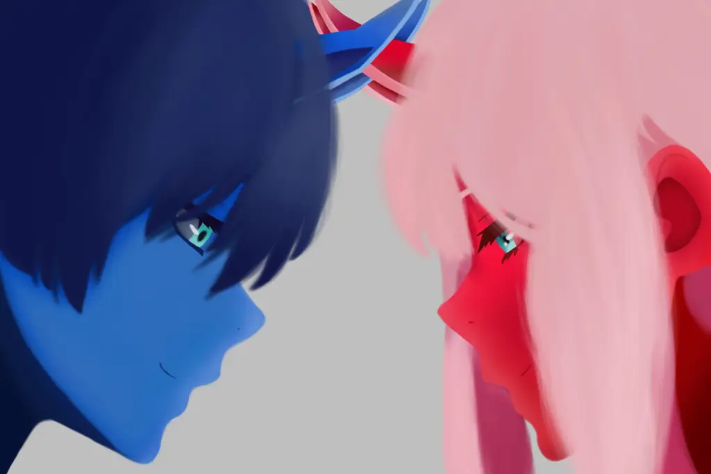 Hubungan Hiro dan Zero Two dalam Darling in the Franxx Gambar Hiro dan Zero Two bersama-sama