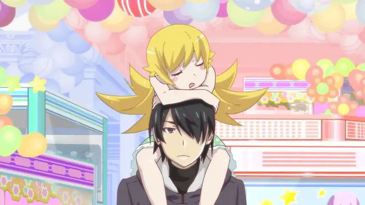 Araragi Koyomi dan Shinobu Oshino dalam adegan Kizumonogatari II