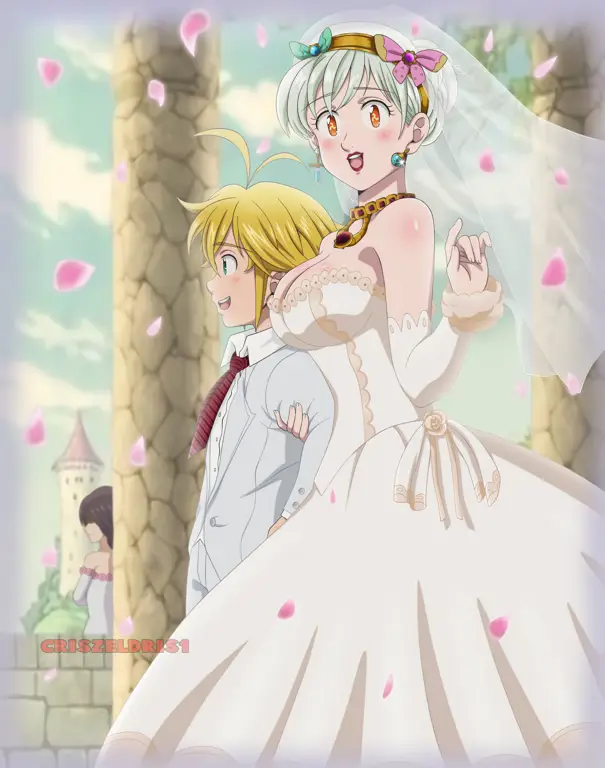 Meliodas dan Elizabeth dalam sebuah adegan di Nanatsu no Taizai